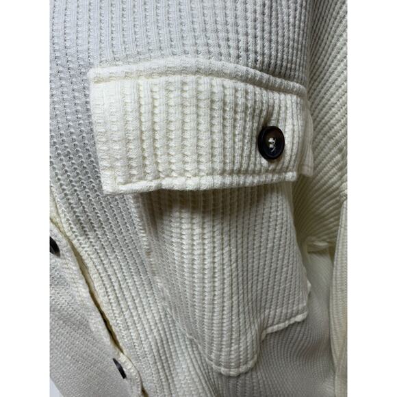 Ivory Waffle Button Up Women’s Shirt Ling Sleeve Sz L Thermal Loose Fit - Picture 3 of 8